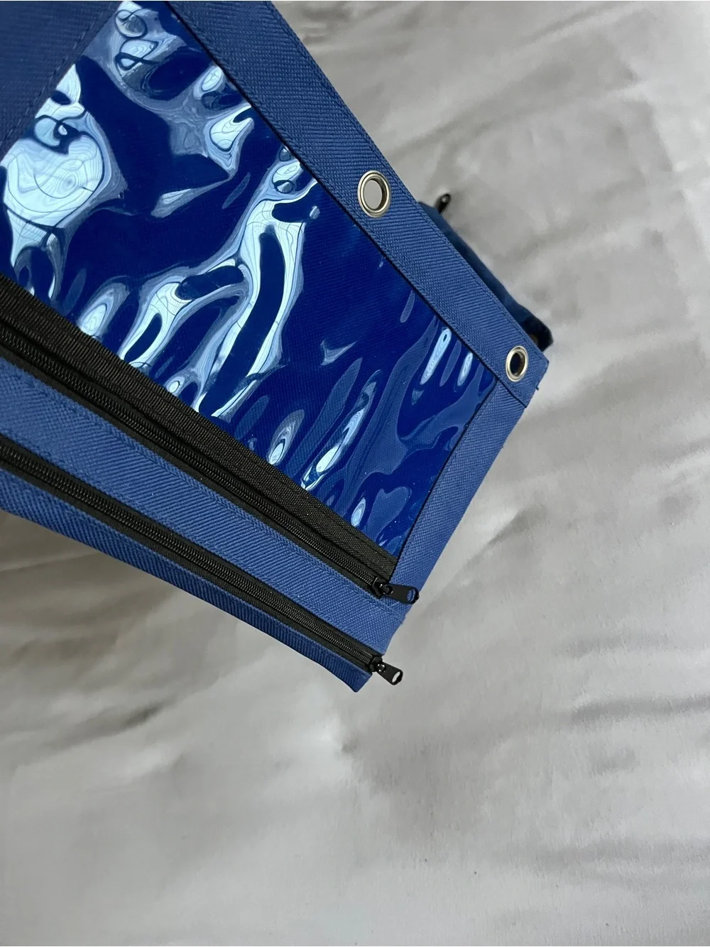Blue 3 Ring Binder Pencil Pouch 2 Pocket Zipper Clear Window Mesh Case Pack